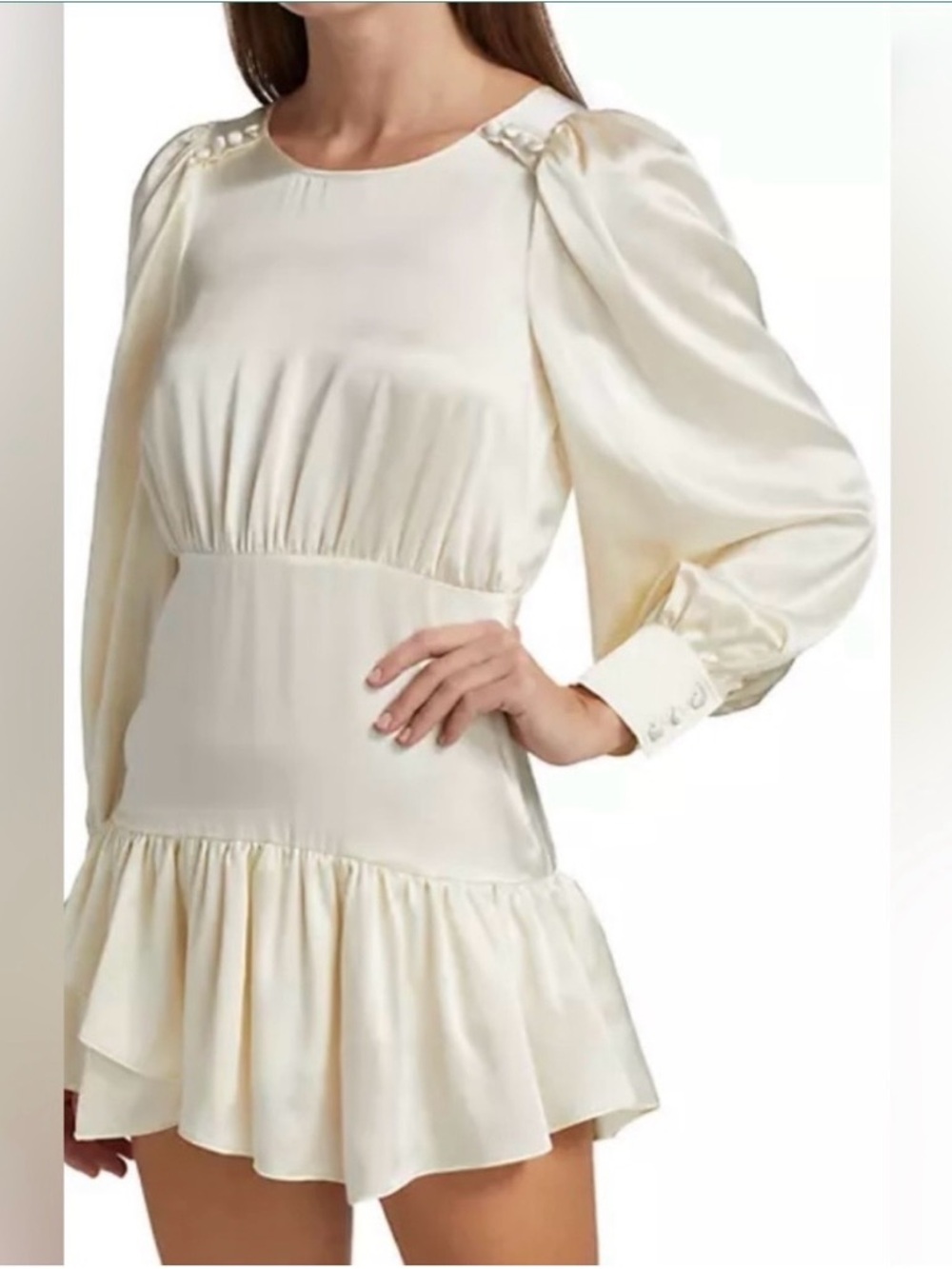 LoveSchackFancy Teyana Silk Charmeuse Ivory Long-Sleeve Mini Dress